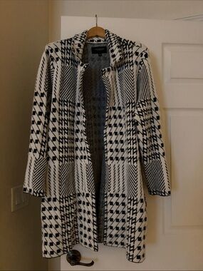 Liverpool Black & White Patterned Open-Front Trench Coat